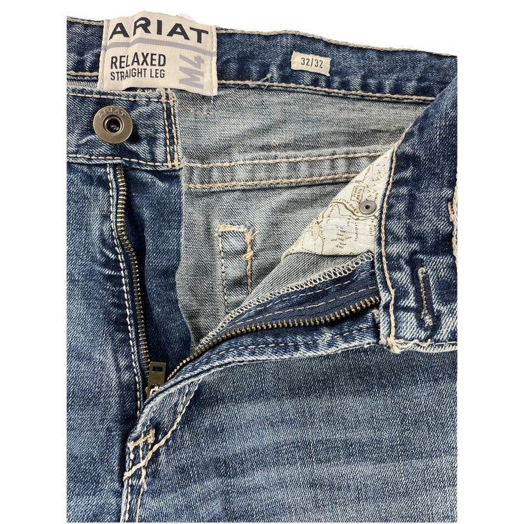 Mens Ariat M4 Relaxed Straight Leg Denim Medium Wash Blue Jeans Size 32x32
