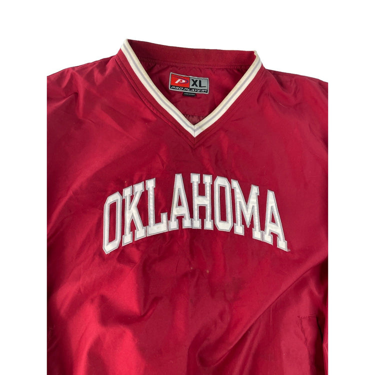 Mens Oklahoma Sooners V-Neck Pullover Windbreaker Jacket Red Size XL
