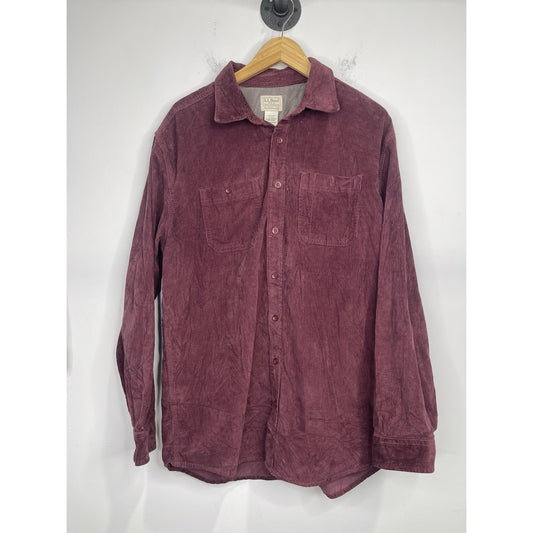 Men’s VTG LL BEAN Corduroy Button Down Shirt Maroon 100% Cotton Sz Large Tall