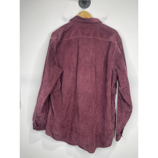 Men’s VTG LL BEAN Corduroy Button Down Shirt Maroon 100% Cotton Sz Large Tall