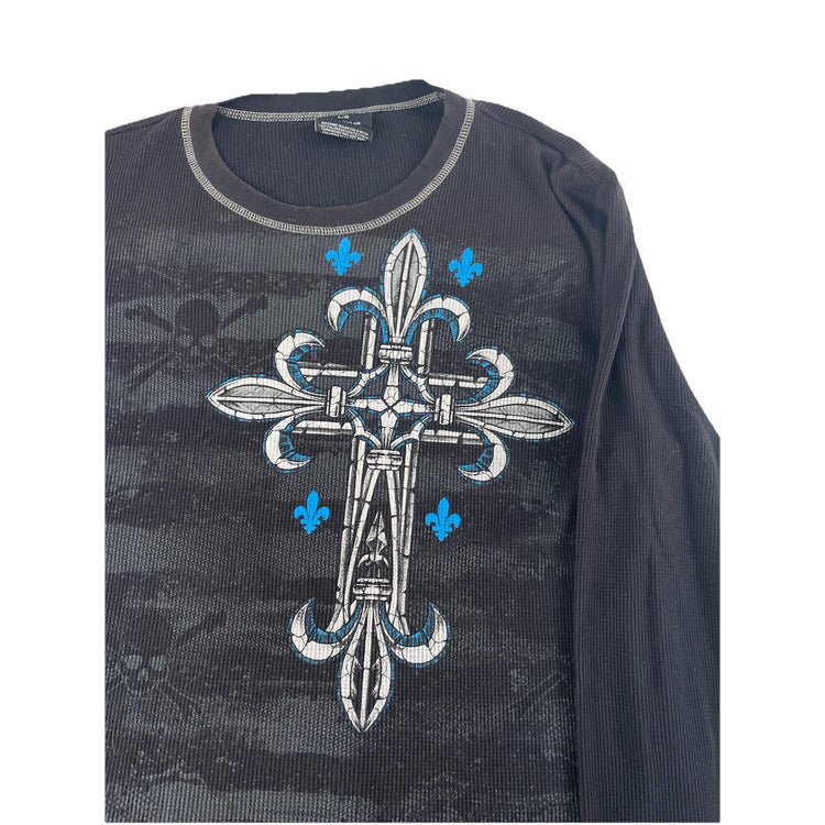 Mens Y2K No Boundaries Black Graphic Thermal Long Sleeve T Shirt Size Large