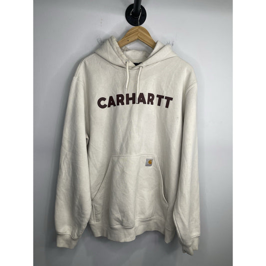 Adult Carhartt Sweatshirt Hoodie Pullover Spell Out Logo Relaxed Fit Fleece Sz L