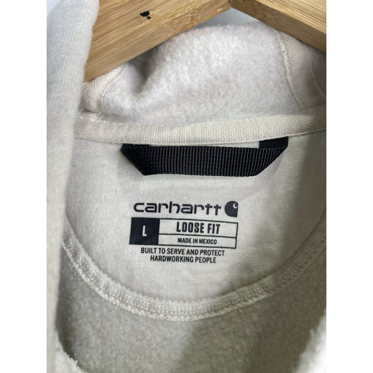 Adult Carhartt Sweatshirt Hoodie Pullover Spell Out Logo Relaxed Fit Fleece Sz L