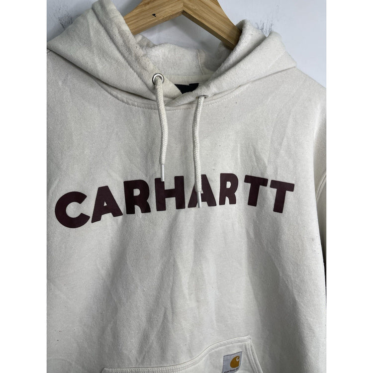 Adult Carhartt Sweatshirt Hoodie Pullover Spell Out Logo Relaxed Fit Fleece Sz L