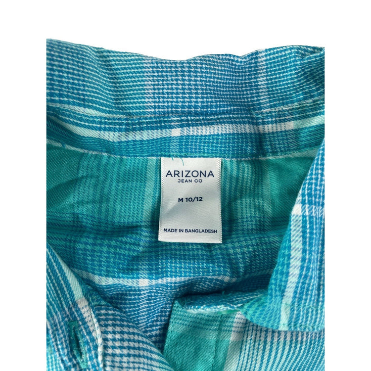 Boys NWT Arizona Jean Co. Blue Turquoise Plaid Long Sleeve ButtonUp Shirt Size M