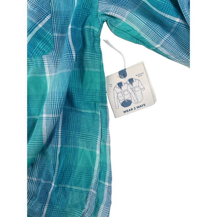 Boys NWT Arizona Jean Co. Blue Turquoise Plaid Long Sleeve ButtonUp Shirt Size M