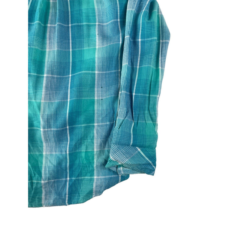 Boys NWT Arizona Jean Co. Blue Turquoise Plaid Long Sleeve ButtonUp Shirt Size M