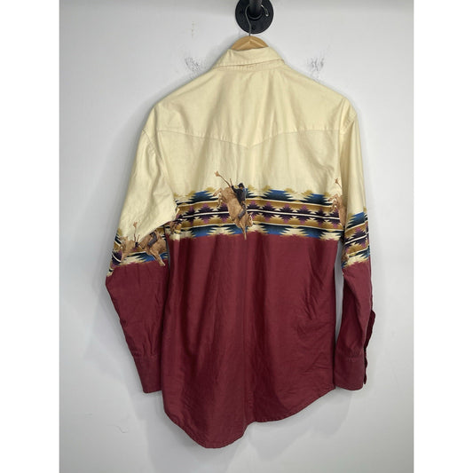 Men’s Vintage Wrangler Maroon Western Cowboy Pearl Snap Long Sleeve Shirt Sz L