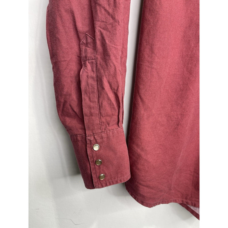Men’s Vintage Wrangler Maroon Western Cowboy Pearl Snap Long Sleeve Shirt Sz L