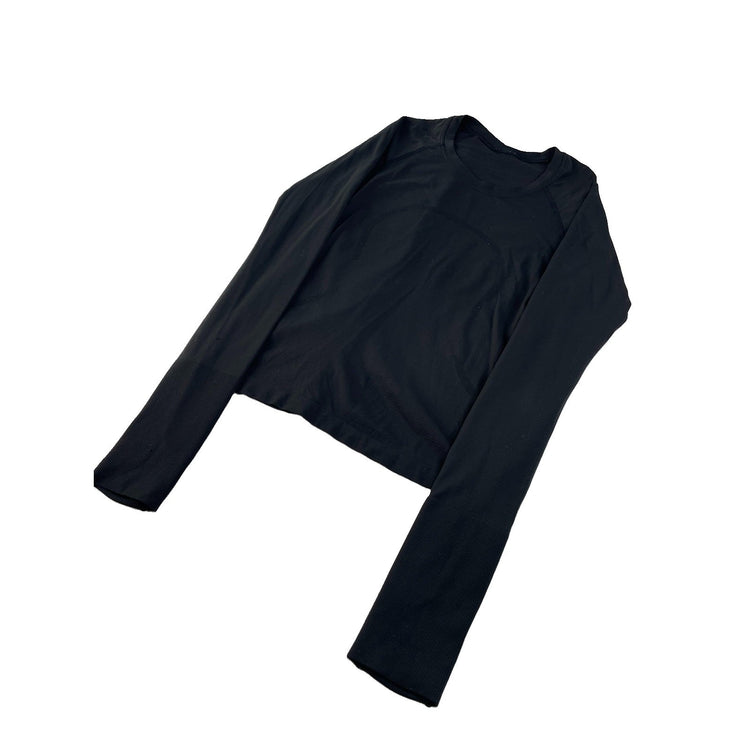 Womens Lululemon Solid Black Long Sleeve Stretch Shirt Size 8