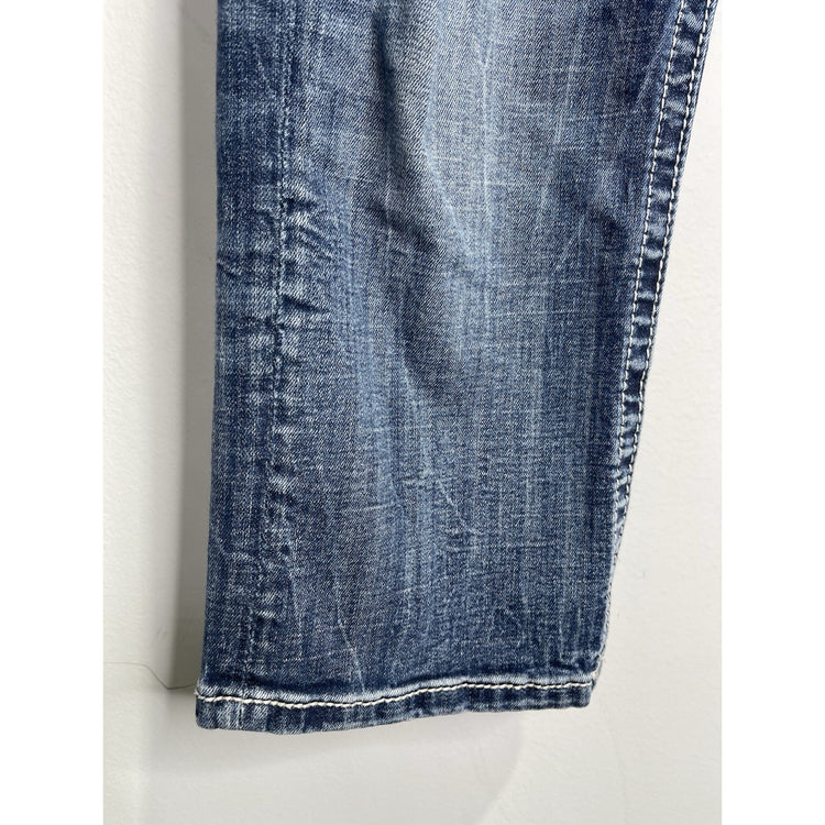 Women’s Y2K Blue Miss Me Jeans Cuffed Capri Rhinestone Pockets 32x24