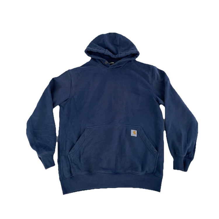 Mens Carhartt Navy Blue Blank Loose Fit Pullover Hoodie Size M