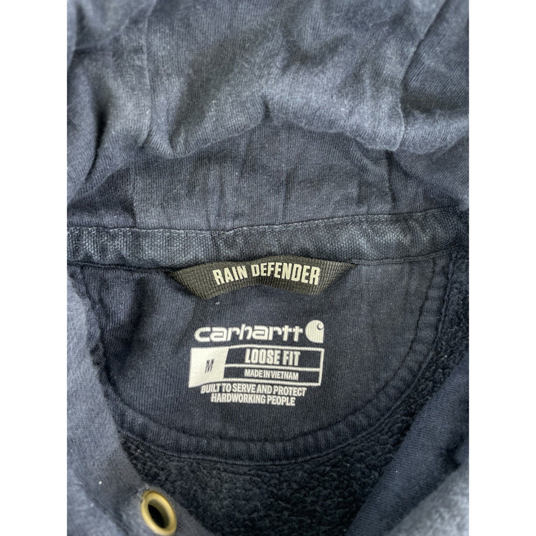 Mens Carhartt Navy Blue Blank Loose Fit Pullover Hoodie Size M