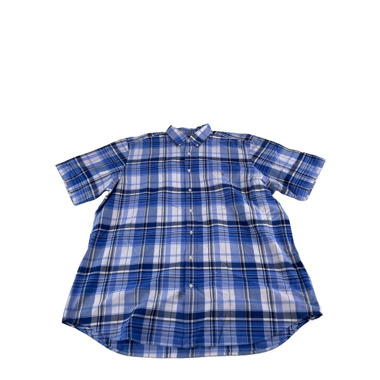 Mens Polo Ralph Lauren Blue & White Plaid Button Down T Shirt Size 2XLT