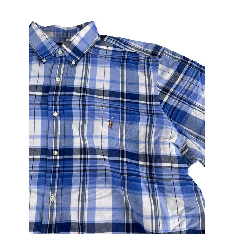 Mens Polo Ralph Lauren Blue & White Plaid Button Down T Shirt Size 2XLT