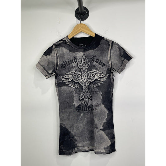 Womens Sinful Y2k Black T-shirt Sz M