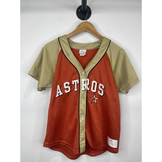 Houston Astros Womens Jersey MLB Genuine Merchandise L Orange/Gold Button Up