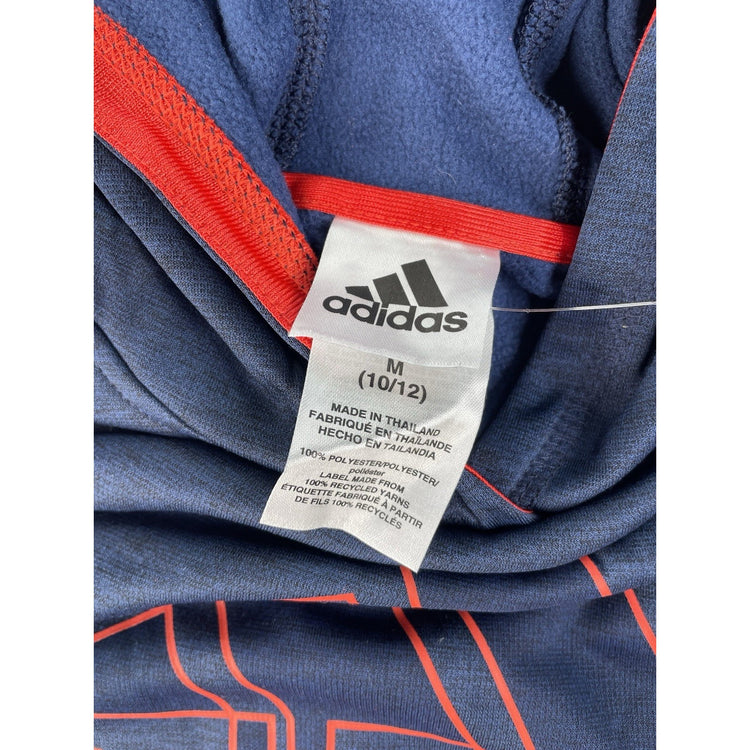 Boys Adidas NWT Heather Navy Red 3 Stripe Outline Logo Pullover Hoodie SIZE M