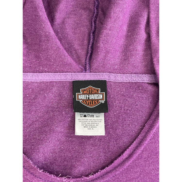 Womens Y2k Harley Davidson ColdShoulder Graphic Pullover Hoodie Size Xl