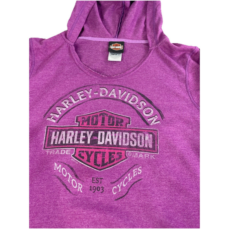 Womens Y2k Harley Davidson ColdShoulder Graphic Pullover Hoodie Size Xl