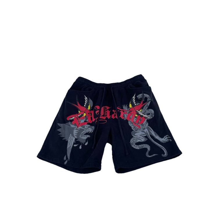 Mens Ed Hardy Black Swallows Fleece Graphic Sweat Shorts Size Large