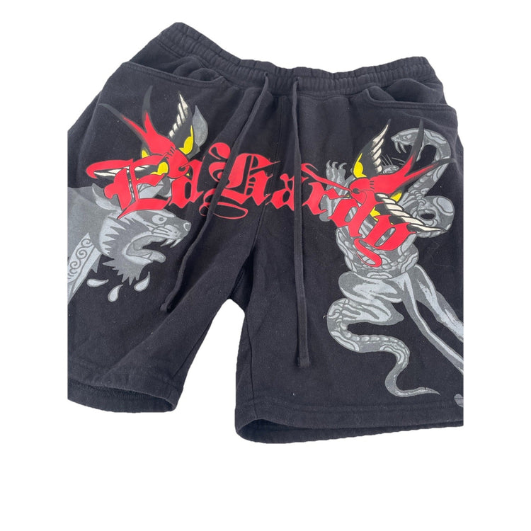 Mens Ed Hardy Black Swallows Fleece Graphic Sweat Shorts Size Large