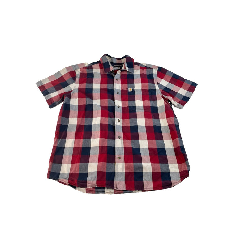 Men's Carhartt Red Navy Plaid Relaxed Fit Button Down Shirt Size XL
