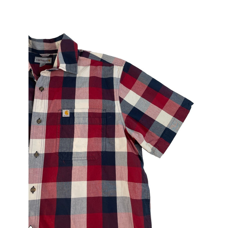 Men's Carhartt Red Navy Plaid Relaxed Fit Button Down Shirt Size XL