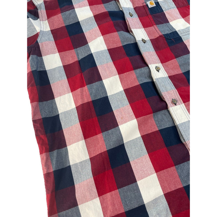 Men's Carhartt Red Navy Plaid Relaxed Fit Button Down Shirt Size XL