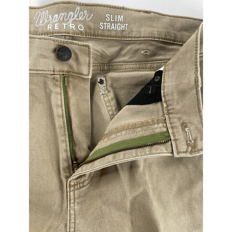Men’s Wrangler Retro Tan Slim Straight Jeans Size 34x34