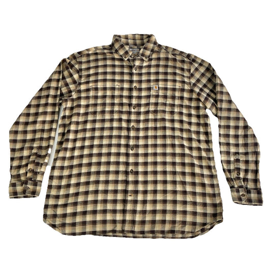 Mens Carhartt Brown Plaid Button-Up Longsleeve Flannel Size 2Xl Tall