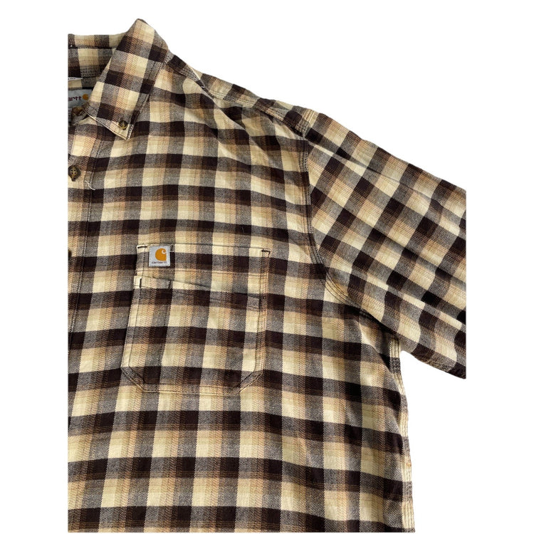Mens Carhartt Brown Plaid Button-Up Longsleeve Flannel Size 2Xl Tall