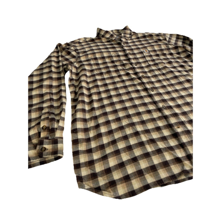 Mens Carhartt Brown Plaid Button-Up Longsleeve Flannel Size 2Xl Tall