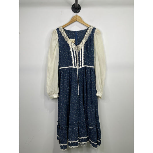 VNTG 1970s GUNNE SAX for Jessica McClintock Ditsy Floral Lace Up Maxi Dress 13