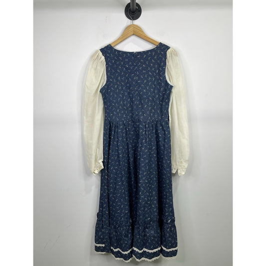 VNTG 1970s GUNNE SAX for Jessica McClintock Ditsy Floral Lace Up Maxi Dress 13