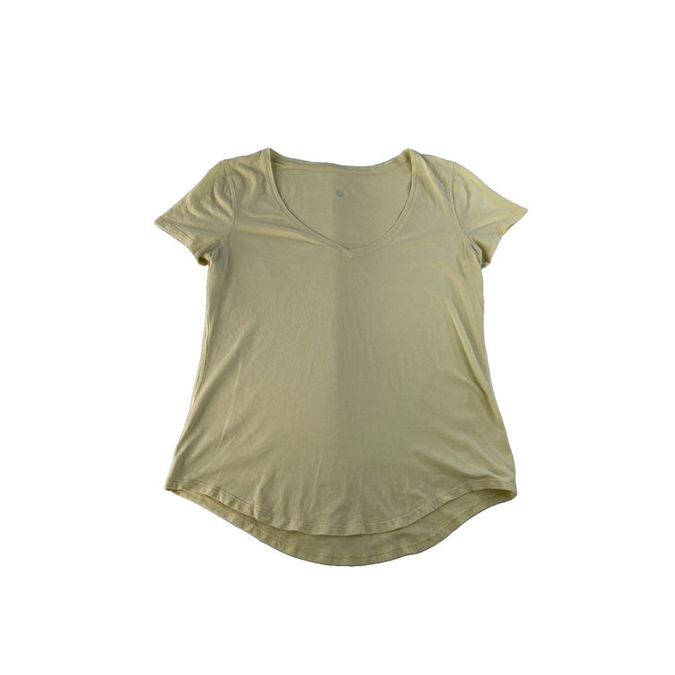 Women's Lululemon Pale Yellow V-Neck T-Shirt With Curved Hem Size L