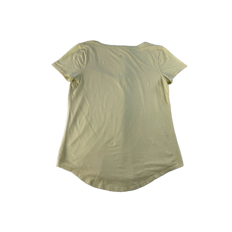 Women's Lululemon Pale Yellow V-Neck T-Shirt With Curved Hem Size L