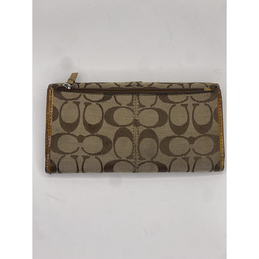 Coach Signature C logo women canvas leather long wallet Trifold Large Khaki
