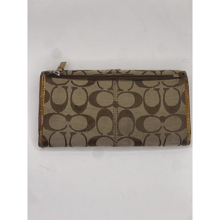 Coach Signature C logo women canvas leather long wallet Trifold Large Khaki
