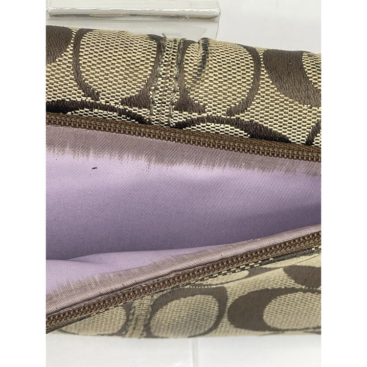 Coach Signature C logo women canvas leather long wallet Trifold Large Khaki