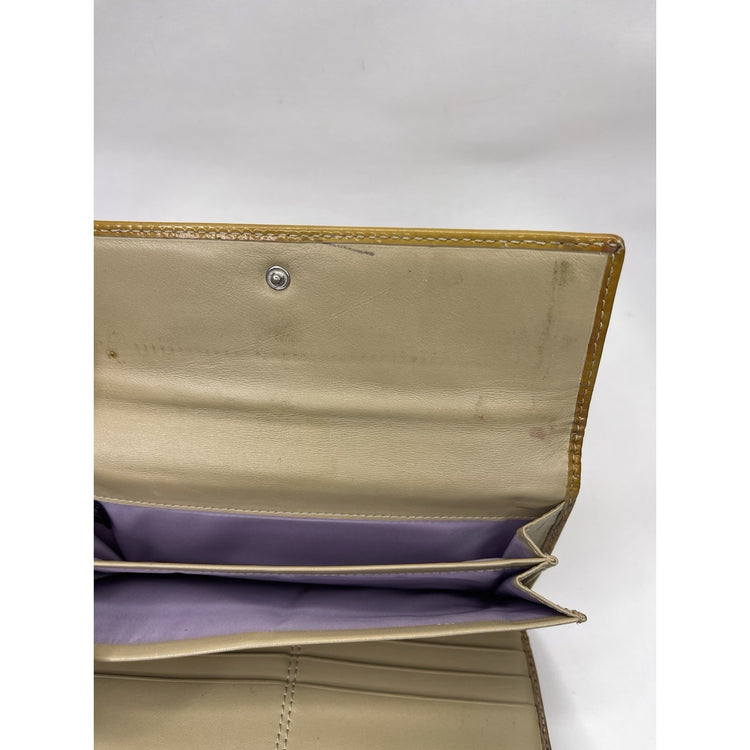 Coach Signature C logo women canvas leather long wallet Trifold Large Khaki