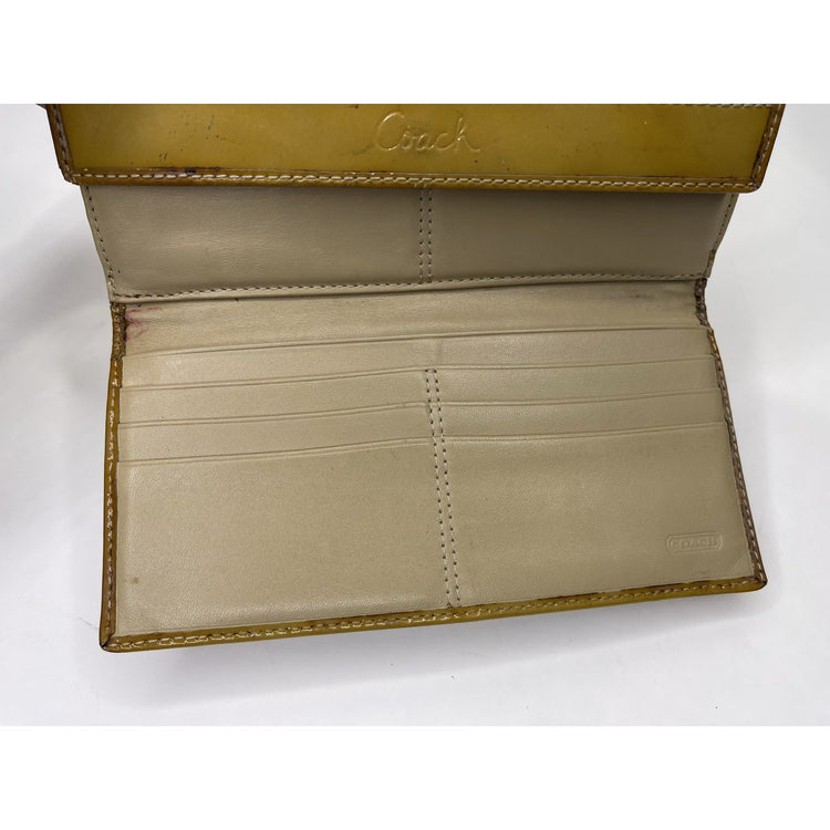 Coach Signature C logo women canvas leather long wallet Trifold Large Khaki