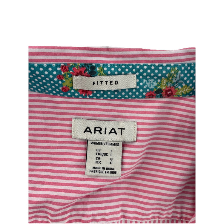 Women’s Ariat Fitted, Striped Pink&White, ButtonUp Shirt Size L