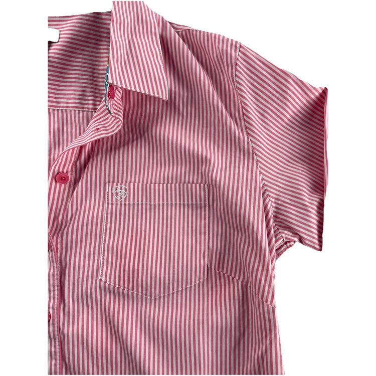 Women’s Ariat Fitted, Striped Pink&White, ButtonUp Shirt Size L