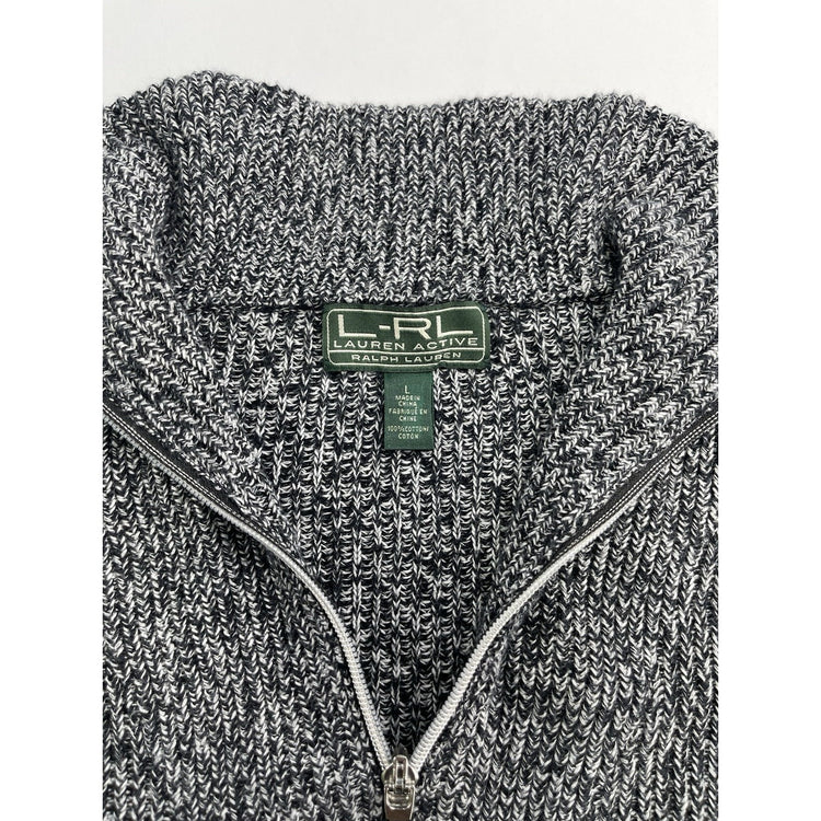 Womens Lauren Ralph Lauren Size Large Grey & Black Quarter Zip Sweater