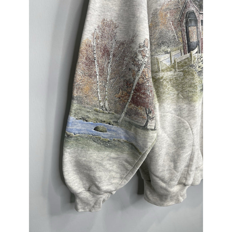 Adult VTG Art Unlimited Sweatshirt Fishing In The River Nature Grey 90s Sz XL