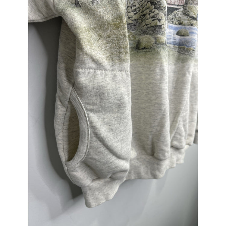 Adult VTG Art Unlimited Sweatshirt Fishing In The River Nature Grey 90s Sz XL