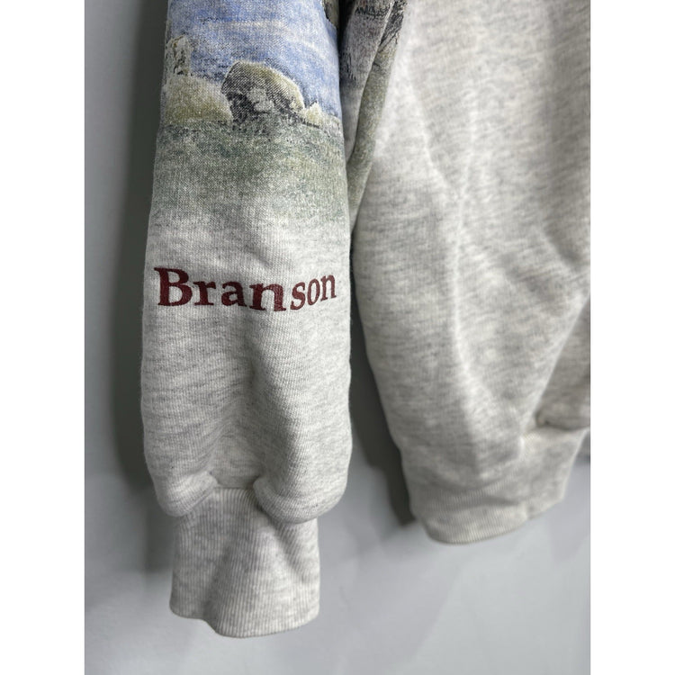 Adult VTG Art Unlimited Sweatshirt Fishing In The River Nature Grey 90s Sz XL