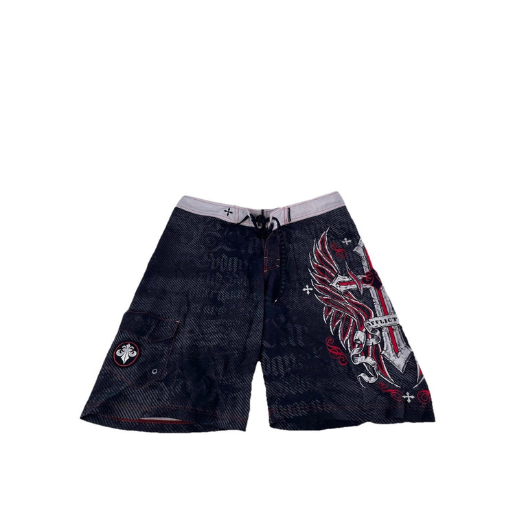 Mens Affliction Red Black & White Graphic Swim Trunks Size Xl
