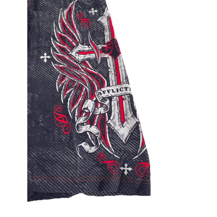 Mens Affliction Red Black & White Graphic Swim Trunks Size Xl